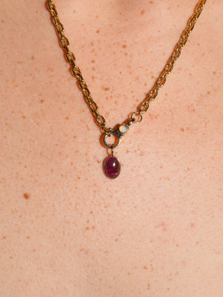 Rosie Pink Tourmaline Oval Cabochon Charm in Yellow 14k Gold