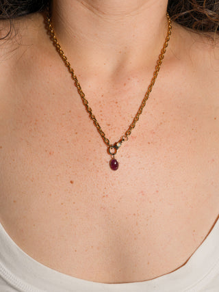 Rosie Pink Tourmaline Oval Cabochon Charm in Yellow 14k Gold