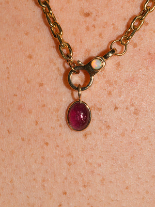 Sunburnt Kiss Pink Tourmaline Oval Cabochon Charm in Yellow 14k Gold