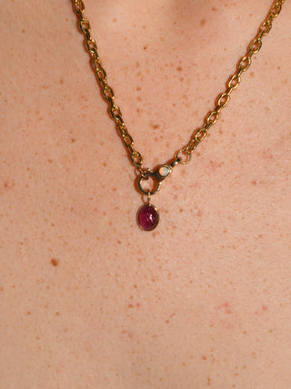 Sunburnt Kiss Pink Tourmaline Oval Cabochon Charm in Yellow 14k Gold