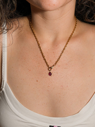 Sunburnt Kiss Pink Tourmaline Oval Cabochon Charm in Yellow 14k Gold