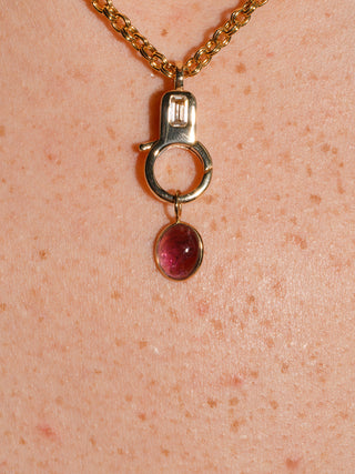 Pegasus Pink Tourmaline Oval Cabochon Charm in Yellow 14k Gold