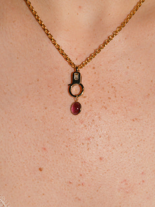 Pegasus Pink Tourmaline Oval Cabochon Charm in Yellow 14k Gold