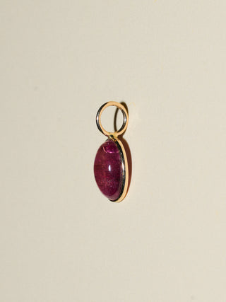 Cherry Tide Pink Tourmaline Oval Cabochon Charm in Yellow 14k Gold