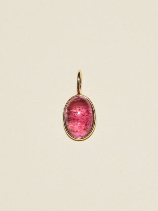 Cherry Tide Pink Tourmaline Oval Cabochon Charm in Yellow 14k Gold