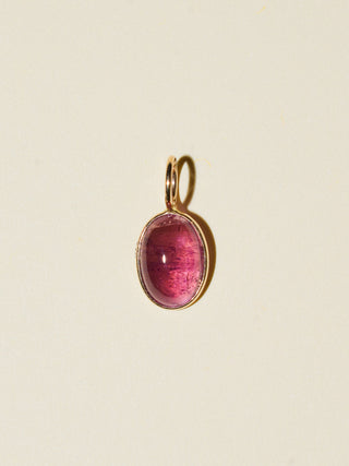 Cherry Tide Pink Tourmaline Oval Cabochon Charm in Yellow 14k Gold