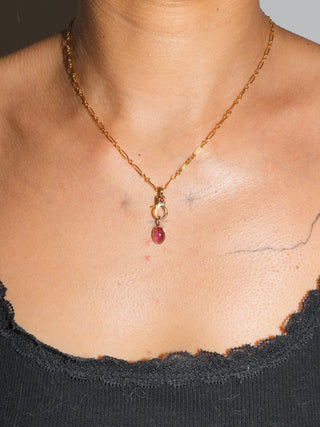 Cherry Tide Pink Tourmaline Oval Cabochon Charm in Yellow 14k Gold