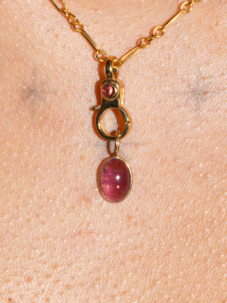 Cherry Tide Pink Tourmaline Oval Cabochon Charm in Yellow 14k Gold