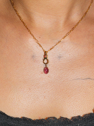 Cherry Tide Pink Tourmaline Oval Cabochon Charm in Yellow 14k Gold