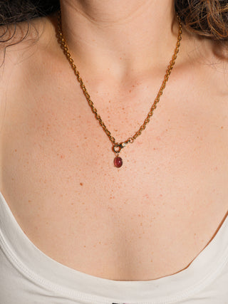 I didn't forget Pink Tourmaline Oval Cabochon Charm in Yellow 14k Gold