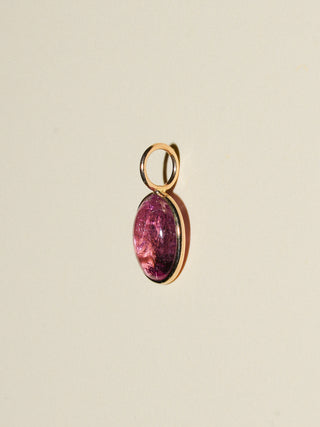 Cherry Pie Pink Tourmaline Oval Cabochon Charm in Yellow 14k Gold