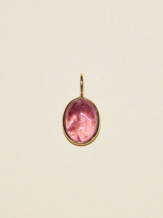 Cherry Pie Pink Tourmaline Oval Cabochon Charm in Yellow 14k Gold