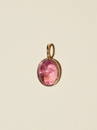 Cherry Pie Pink Tourmaline Oval Cabochon Charm in Yellow 14k Gold