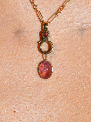 Cherry Pie Pink Tourmaline Oval Cabochon Charm in Yellow 14k Gold