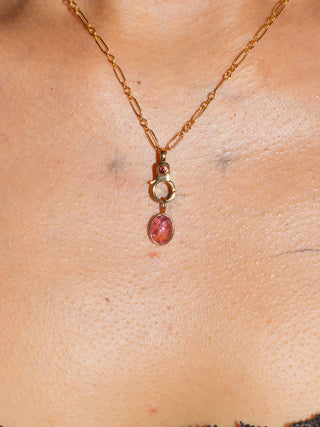 Cherry Pie Pink Tourmaline Oval Cabochon Charm in Yellow 14k Gold