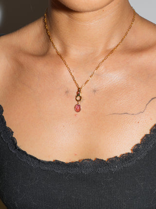 Cherry Pie Pink Tourmaline Oval Cabochon Charm in Yellow 14k Gold