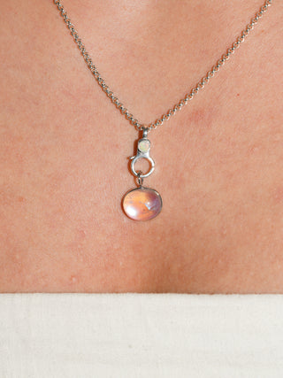 Sugar Water Moonstone East to West Oval Cabochon Charm in White 14k Gold