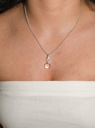 Sugar Water Moonstone East to West Oval Cabochon Charm in White 14k Gold