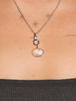 Future Ball Moonstone East to West Oval Cabochon Charm in White 14k Gold