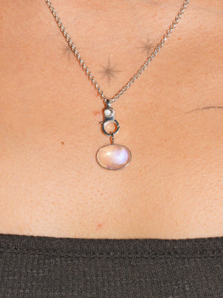 Future Ball Moonstone East to West Oval Cabochon Charm in White 14k Gold