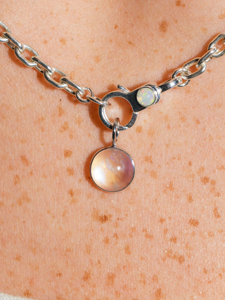Midnight Romance Moonstone Round Cabochon Charm in White 14k Gold