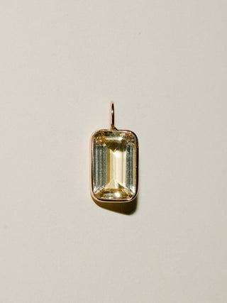 Popcorn Heliodor Emerald Cut Charm in 14k Yellow Gold