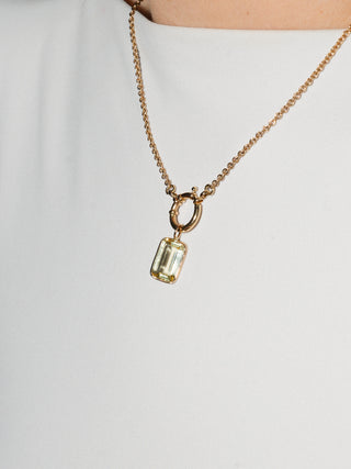 Popcorn Heliodor Emerald Cut Charm in 14k Yellow Gold