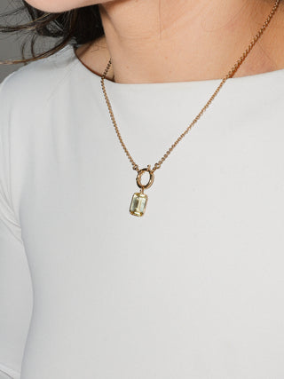 Popcorn Heliodor Emerald Cut Charm in 14k Yellow Gold