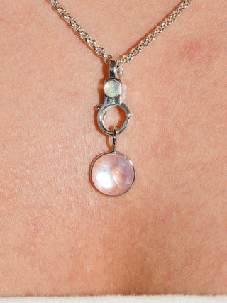 Moon's Reflection Moonstone Oval Cabochon Charm in White 14k Gold