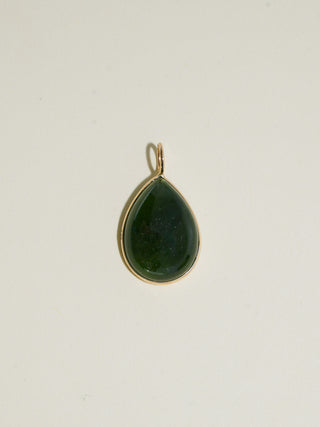 River Green Tourmaline Teardrop Cabochon Charm in Yellow 14k Gold