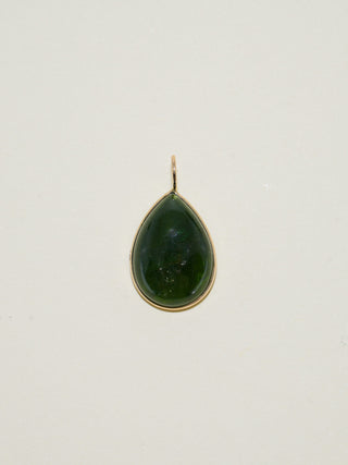 River Green Tourmaline Teardrop Cabochon Charm in Yellow 14k Gold