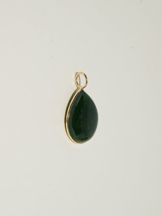 River Green Tourmaline Teardrop Cabochon Charm in Yellow 14k Gold