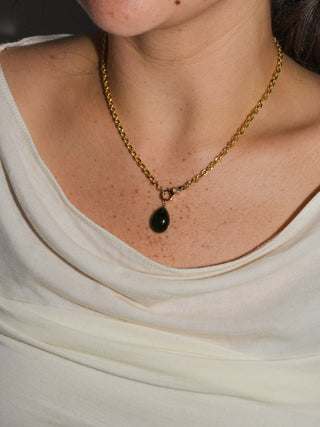 River Green Tourmaline Teardrop Cabochon Charm in Yellow 14k Gold