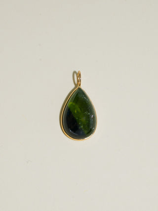 Safari Green Tourmaline Teardrop Cabochon Charm in Yellow 14k Gold