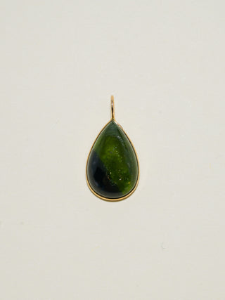 Safari Green Tourmaline Teardrop Cabochon Charm in Yellow 14k Gold