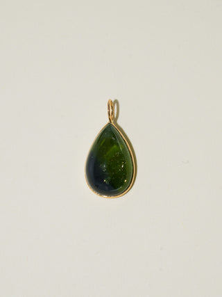 Safari Green Tourmaline Teardrop Cabochon Charm in Yellow 14k Gold