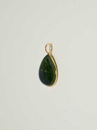 Safari Green Tourmaline Teardrop Cabochon Charm in Yellow 14k Gold