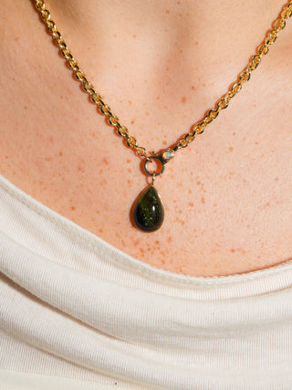 Safari Green Tourmaline Teardrop Cabochon Charm in Yellow 14k Gold