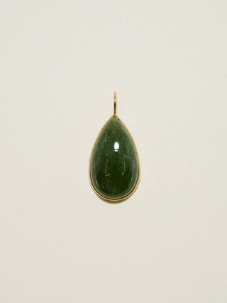 Gourdgeous Green Tourmaline Teardrop Cabochon Charm in Yellow 14k Gold