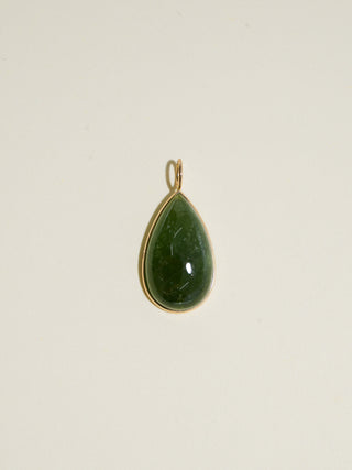 Gourdgeous Green Tourmaline Teardrop Cabochon Charm in Yellow 14k Gold