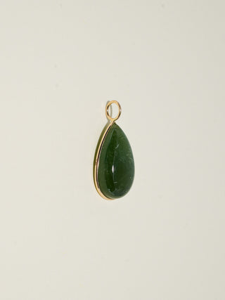 Gourdgeous Green Tourmaline Teardrop Cabochon Charm in Yellow 14k Gold