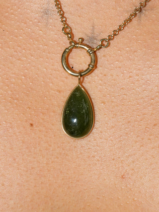 Gourdgeous Green Tourmaline Teardrop Cabochon Charm in Yellow 14k Gold