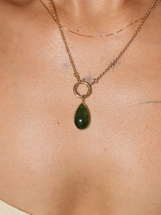 Gourdgeous Green Tourmaline Teardrop Cabochon Charm in Yellow 14k Gold