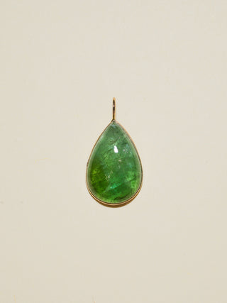Enchanted Forest Green Tourmaline Teardrop Cabochon Charm in Yellow 14k Gold
