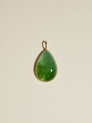 Enchanted Forest Green Tourmaline Teardrop Cabochon Charm in Yellow 14k Gold