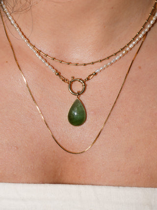 Enchanted Forest Green Tourmaline Teardrop Cabochon Charm in Yellow 14k Gold