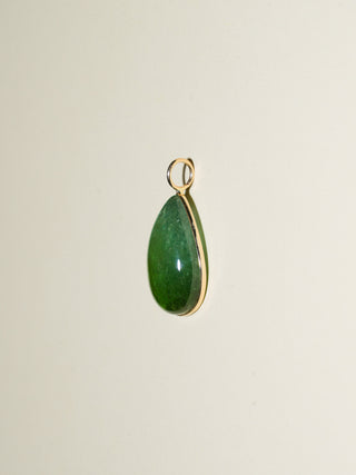 Enchanted Forest Green Tourmaline Teardrop Cabochon Charm in Yellow 14k Gold
