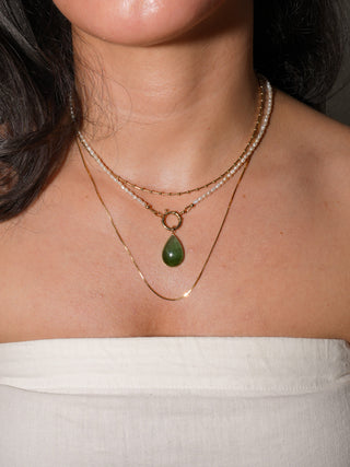 Enchanted Forest Green Tourmaline Teardrop Cabochon Charm in Yellow 14k Gold