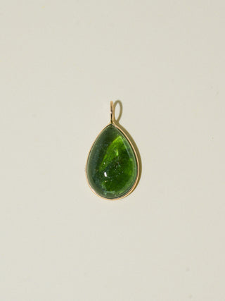 Always Forever Green Tourmaline Teardrop Cabochon Charm in Yellow 14k Gold