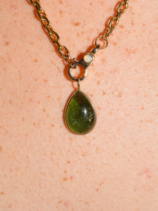 Always Forever Green Tourmaline Teardrop Cabochon Charm in Yellow 14k Gold